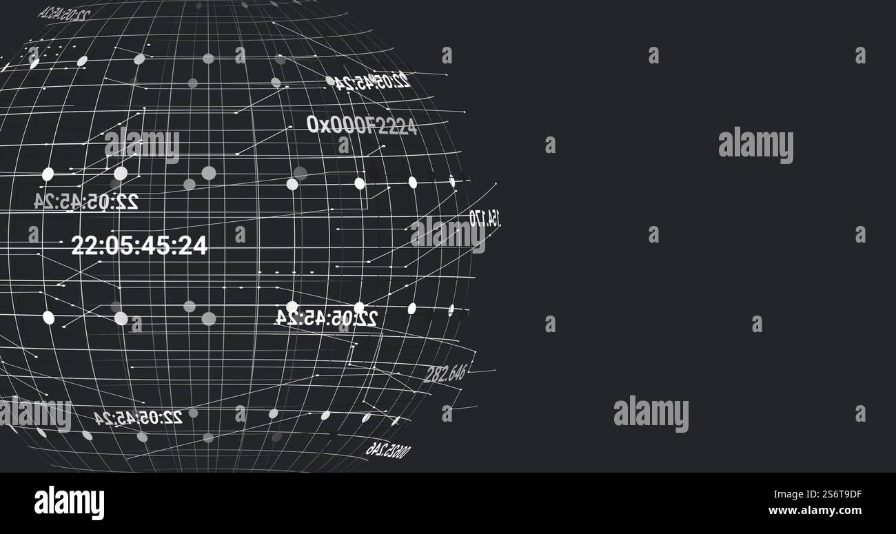 Digitale Weltkarte und Datenverarbeitungsbild über den Globus und Karten Stockfoto