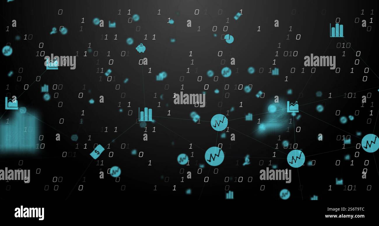 Abbildung des Netzwerks von Verbindungen mit Symbolen über Binärcodierung Stockfoto