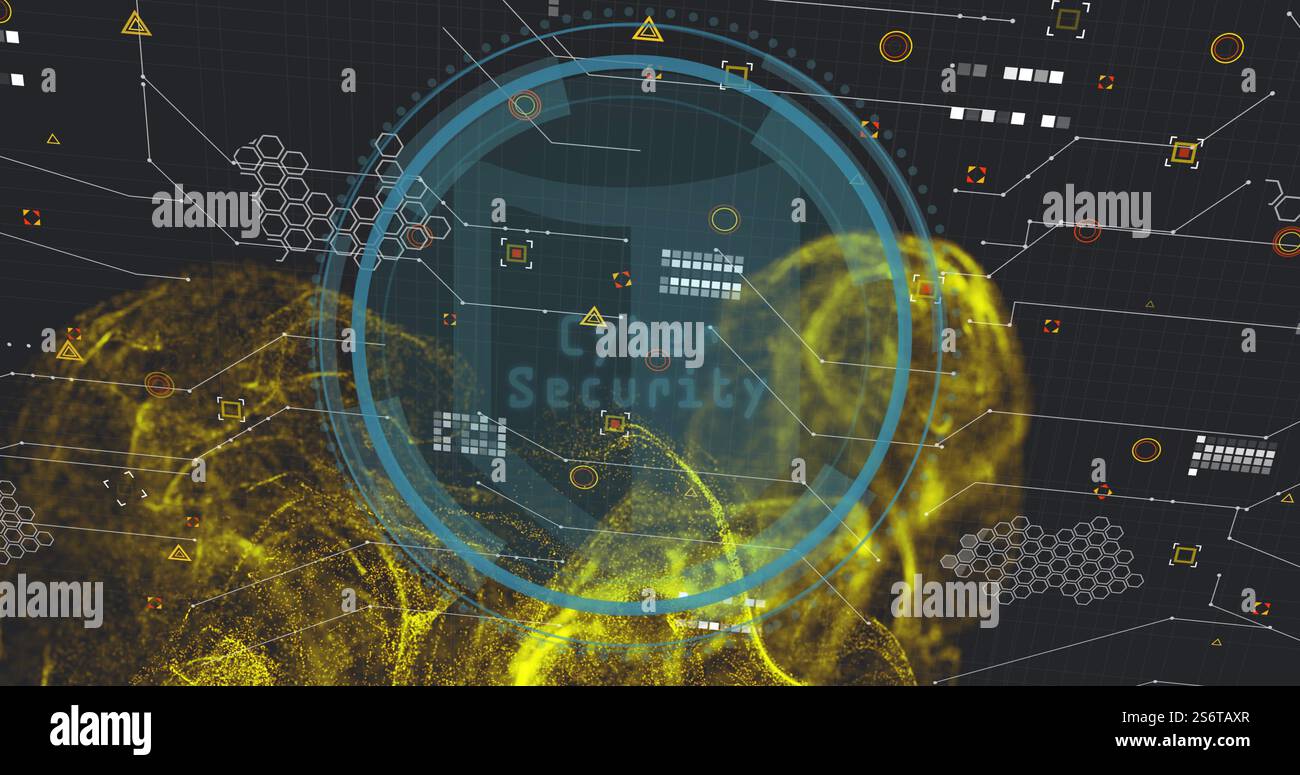 Schutz vor Cybersicherheit und Datenschutz über digitalem Netzwerkhintergrund Stockfoto