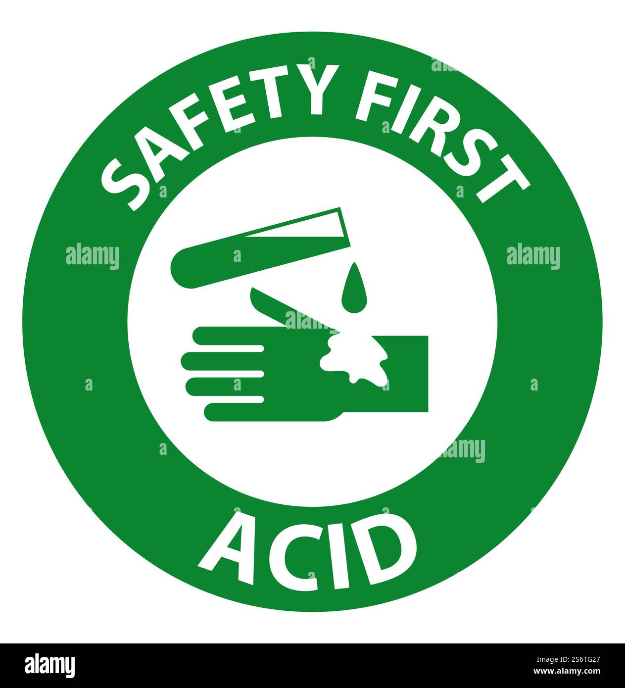 Etikett „Acid Safety First“ auf weißem Hintergrund Stock Vektor