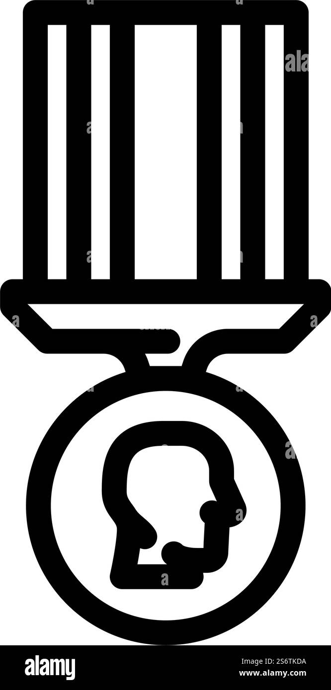 Soldat Medaillenlinie Symbol Vektor. Soldatenmedaillenzeichen. Schwarze Abbildung des isolierten Kontursymbols. Soldat Medaille Linie Symbol Vektor Illustration Stock Vektor