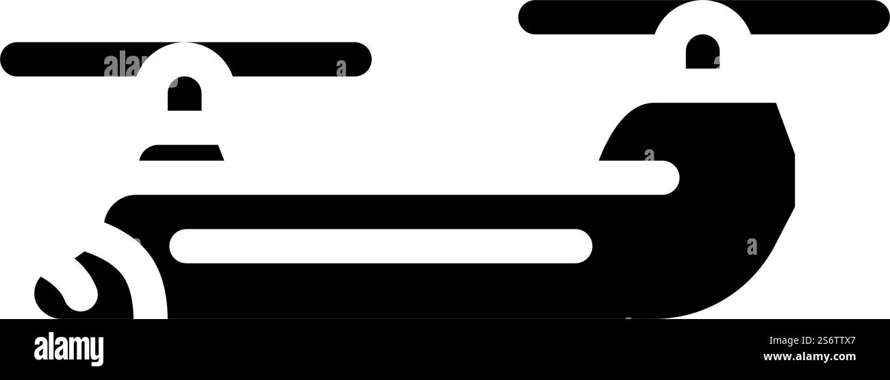 Helikopter Militär Glyphe Symbol Vektor. Hubschrauber-Militärschild. Schwarze Abbildung des isolierten Kontursymbols. Hubschrauber militärische Glyphe Symbol Vektor Illustration Stock Vektor