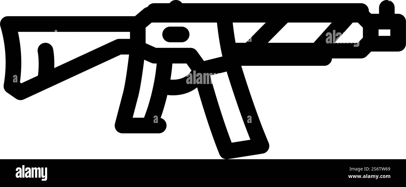 Gewehrwaffe Linie Symbol Vektor. Waffenzeichen für Gewehre. Schwarze Abbildung des isolierten Kontursymbols. Gewehr Waffe Linie Symbol Vektor Illustration Stock Vektor