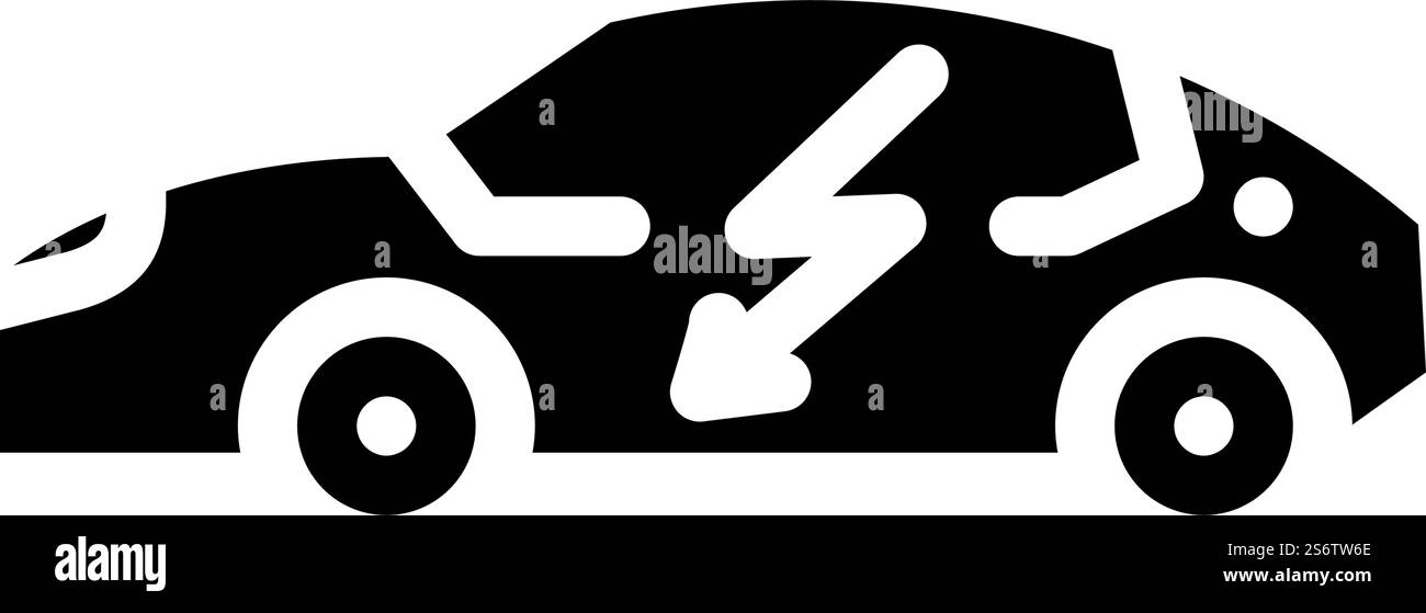 Glyphe-Symbolvektor für Elektroautos. Schild für Elektrofahrzeuge. Schwarze Abbildung des isolierten Kontursymbols. Elektrische Auto Glyphe Symbol Vektor Illustration Stock Vektor