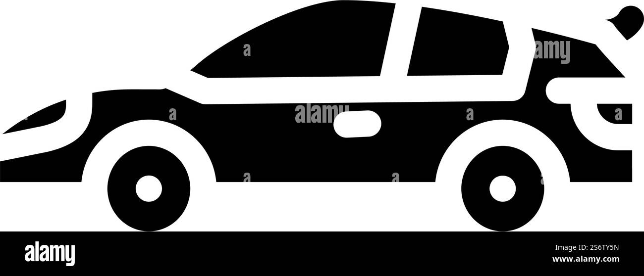 Glyphe-Symbol-Vektor für Auto mit heißer Luke. Schild mit heißer Heckklappe. Schwarze Abbildung des isolierten Kontursymbols. Heiße Luke Auto Glyphe Symbol Vektor Illustration Stock Vektor