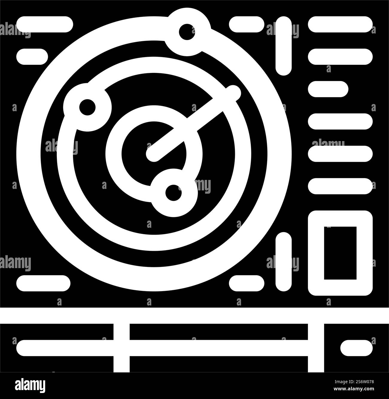 Symbol-Vektor der Radartechnologie. Schild für Radartechnologie. Schwarze Abbildung des isolierten Kontursymbols. Radartechnologie Glyphe Symbol Vektor Illustration Stock Vektor