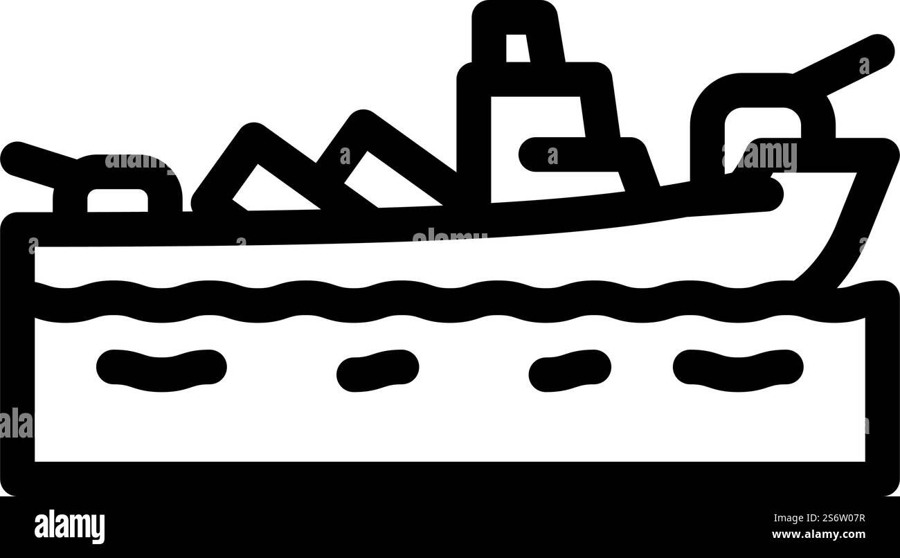 Militärische Schiffslinie Symbol Vektor. Militärschiff-Schild. Schwarze Abbildung des isolierten Kontursymbols. Militärische Schiffslinie Symbol Vektor Illustration Stock Vektor