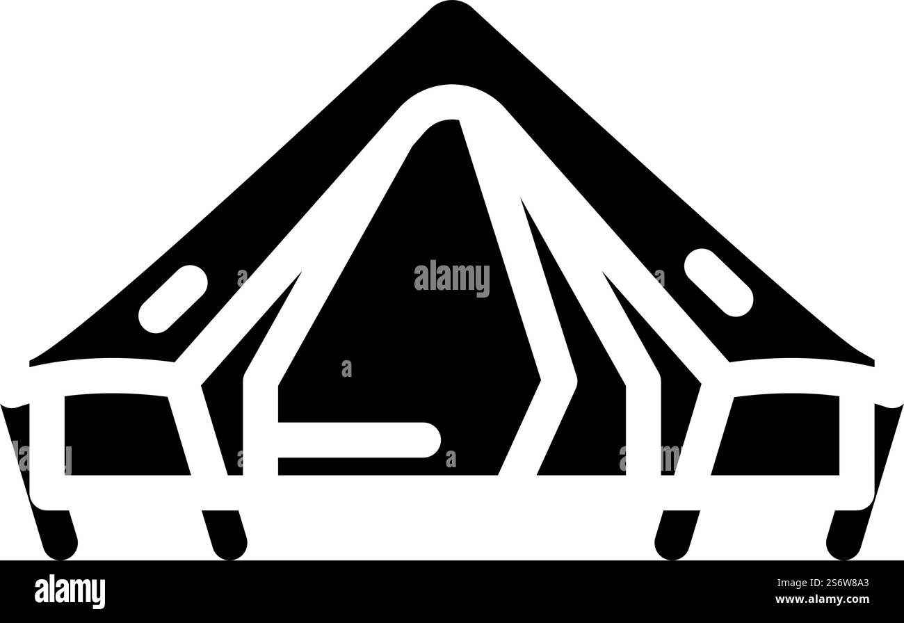 Zelt Camping Glyphe Symbol Vektor. Schild für Zeltcamping. Schwarze Abbildung des isolierten Kontursymbols. Zeltcamping Glyphe Icon Vektor Illustration Stock Vektor