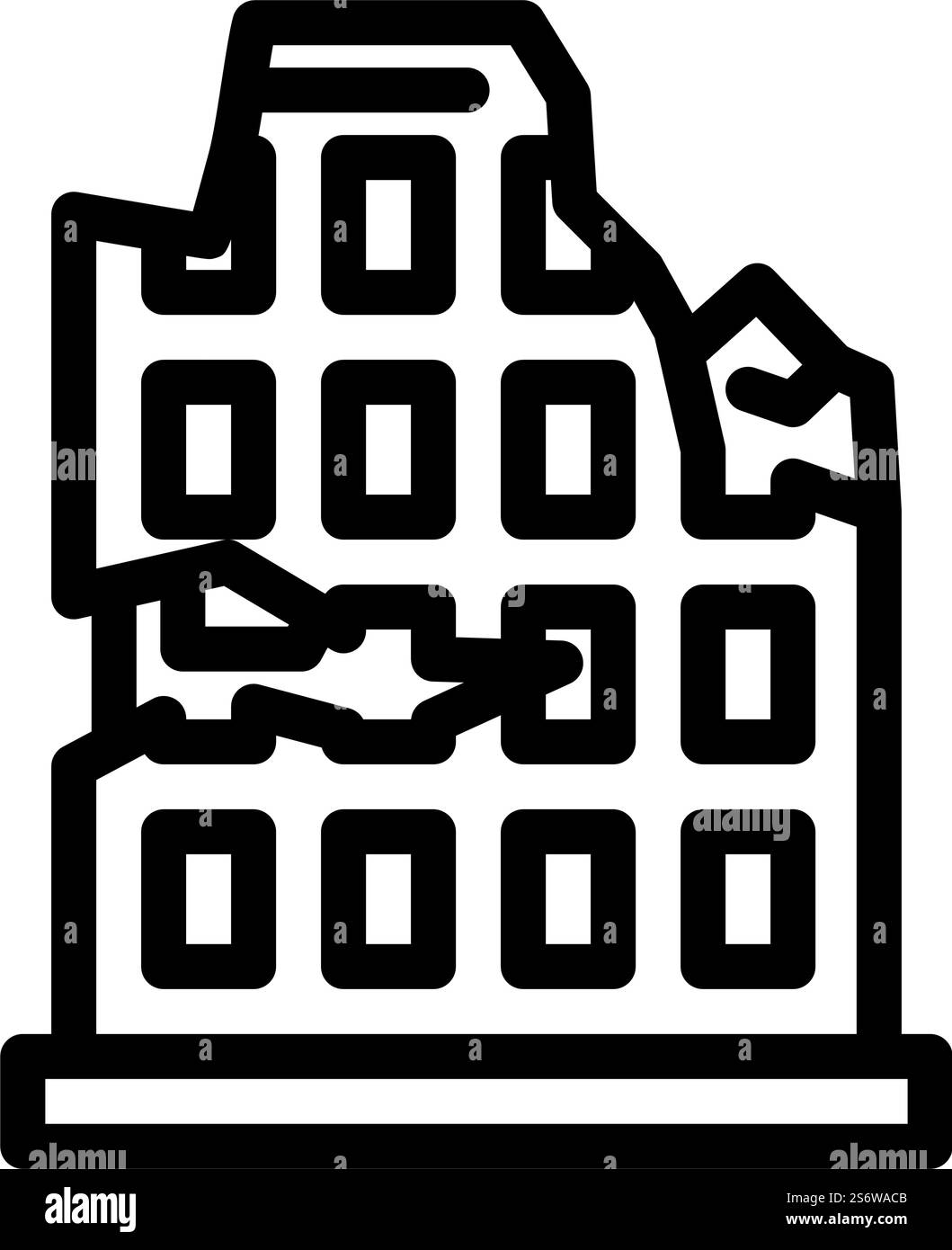 Ruiniertes Haus Linie Symbol Vektor. Schild für ein ruiniertes Haus. Schwarze Abbildung des isolierten Kontursymbols. Ruiniertes Haus Linie Symbol Vektor Illustration Stock Vektor