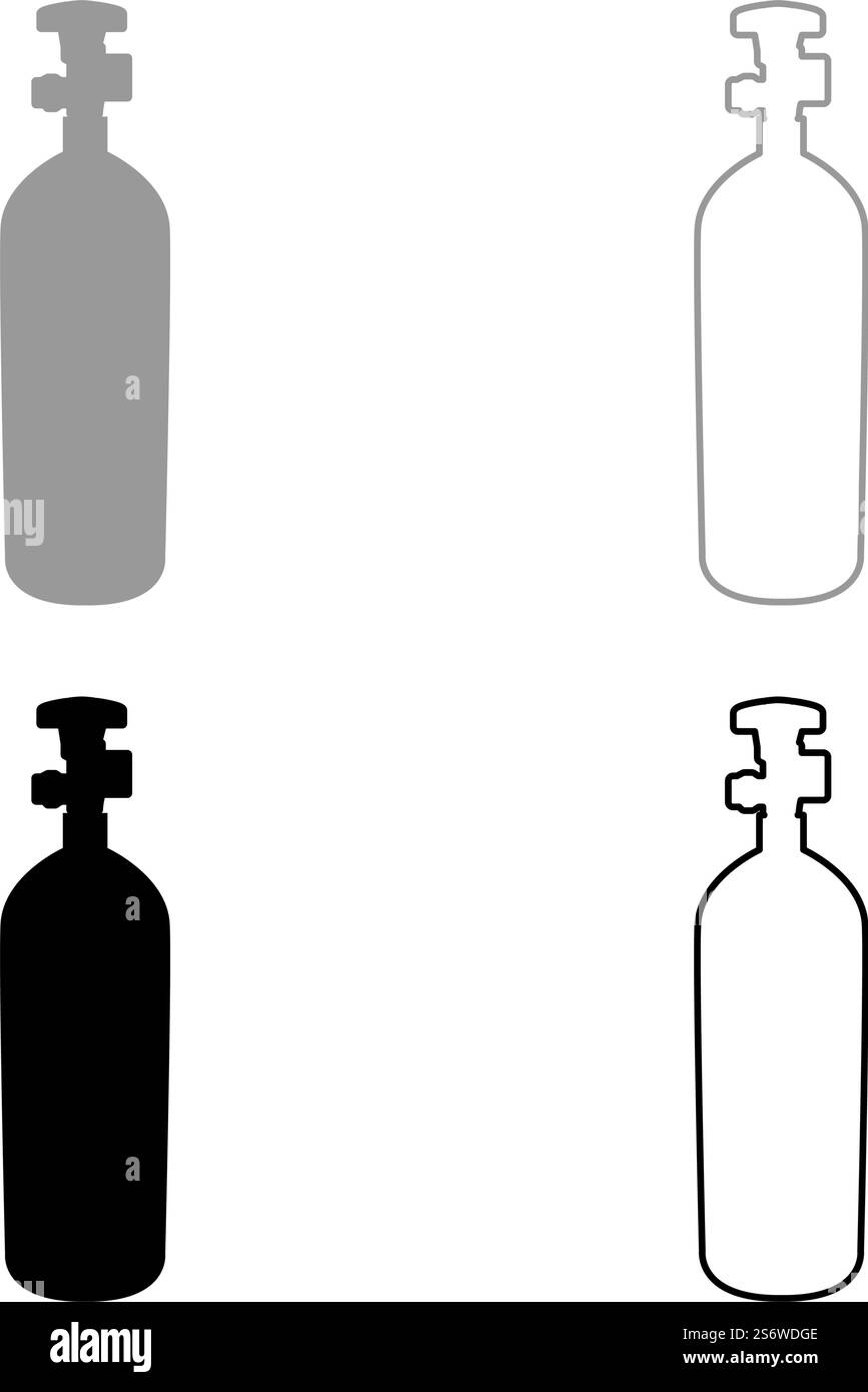 Gasflasche Ballon Set Symbol grau schwarz Farbe Vektor Illustration Bild einfache Vollfüllung Kontur Linie dünn flach Stil. Gasflasche Ballon Set Symbol grau schwarz Farbe Vektor Illustration Bild Vollflächig füllen Kontur Linie dünn flach Stil Stock Vektor