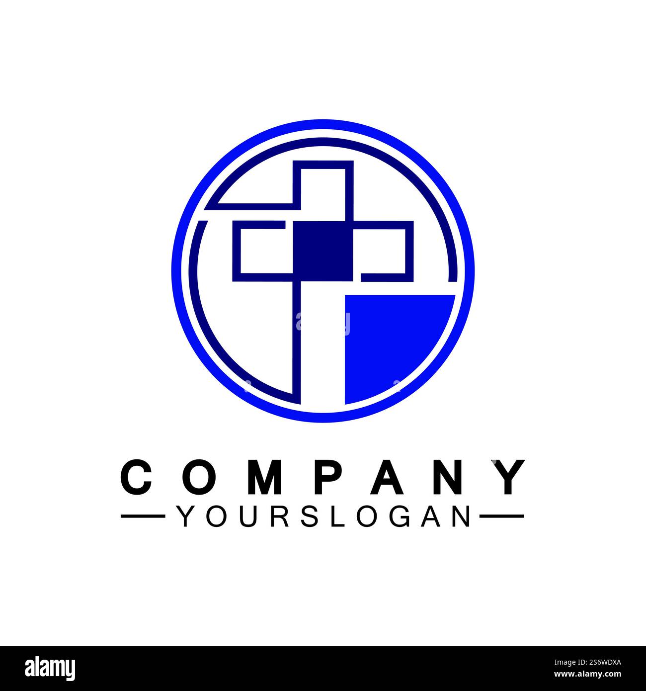 Kirchenlogo. Illustration eines modernen, sauberen Kirchenkreuzes für ein modernes Kirchenzeichen. Ikone des christlichen Kreuzes. Zeichen des katholischen, religiösen und orthodoxen Glaubens. Stock Vektor