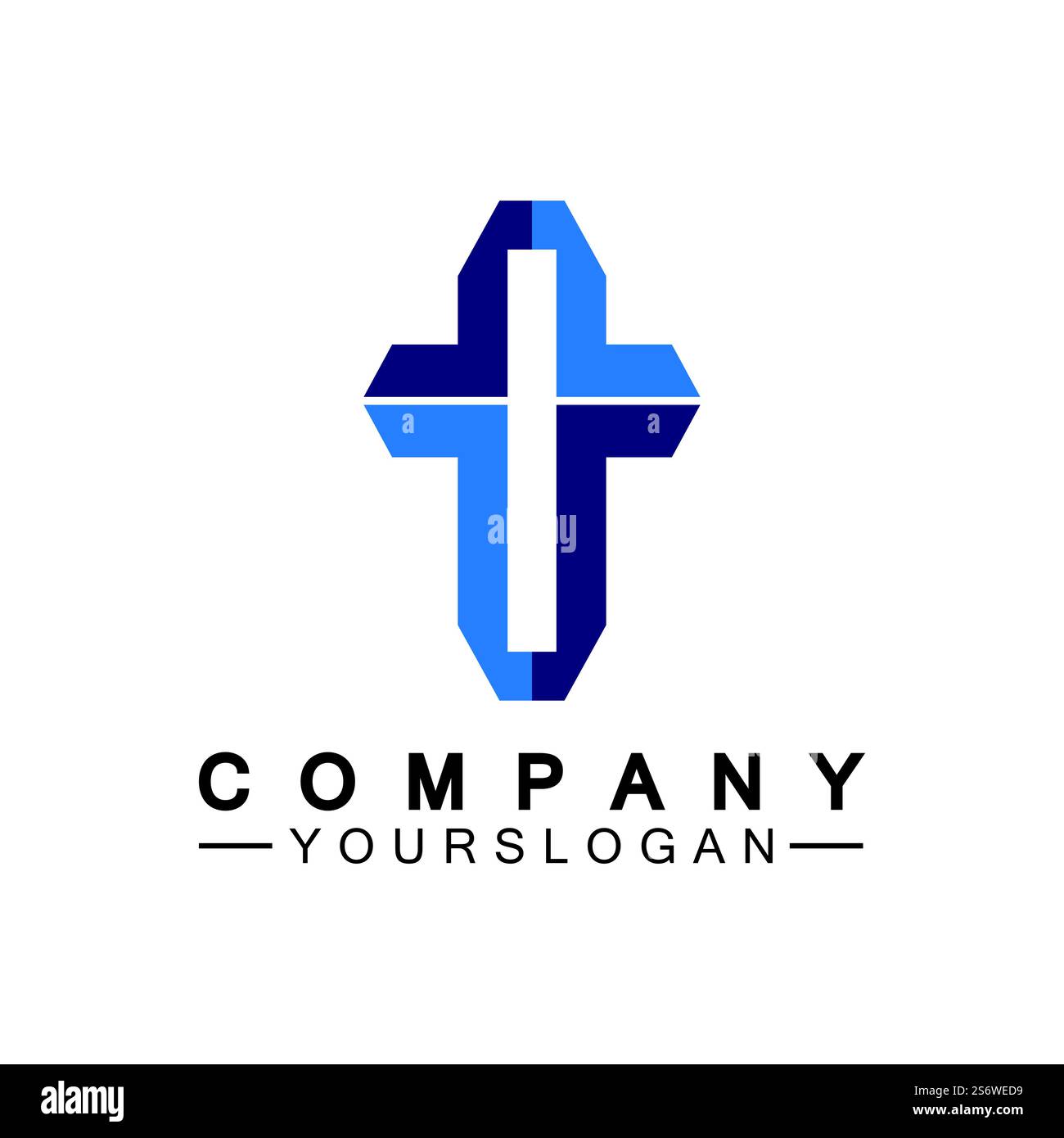 Kirchenlogo. Illustration eines modernen, sauberen Kirchenkreuzes für ein modernes Kirchenzeichen. Ikone des christlichen Kreuzes. Zeichen des katholischen, religiösen und orthodoxen Glaubens. Stock Vektor