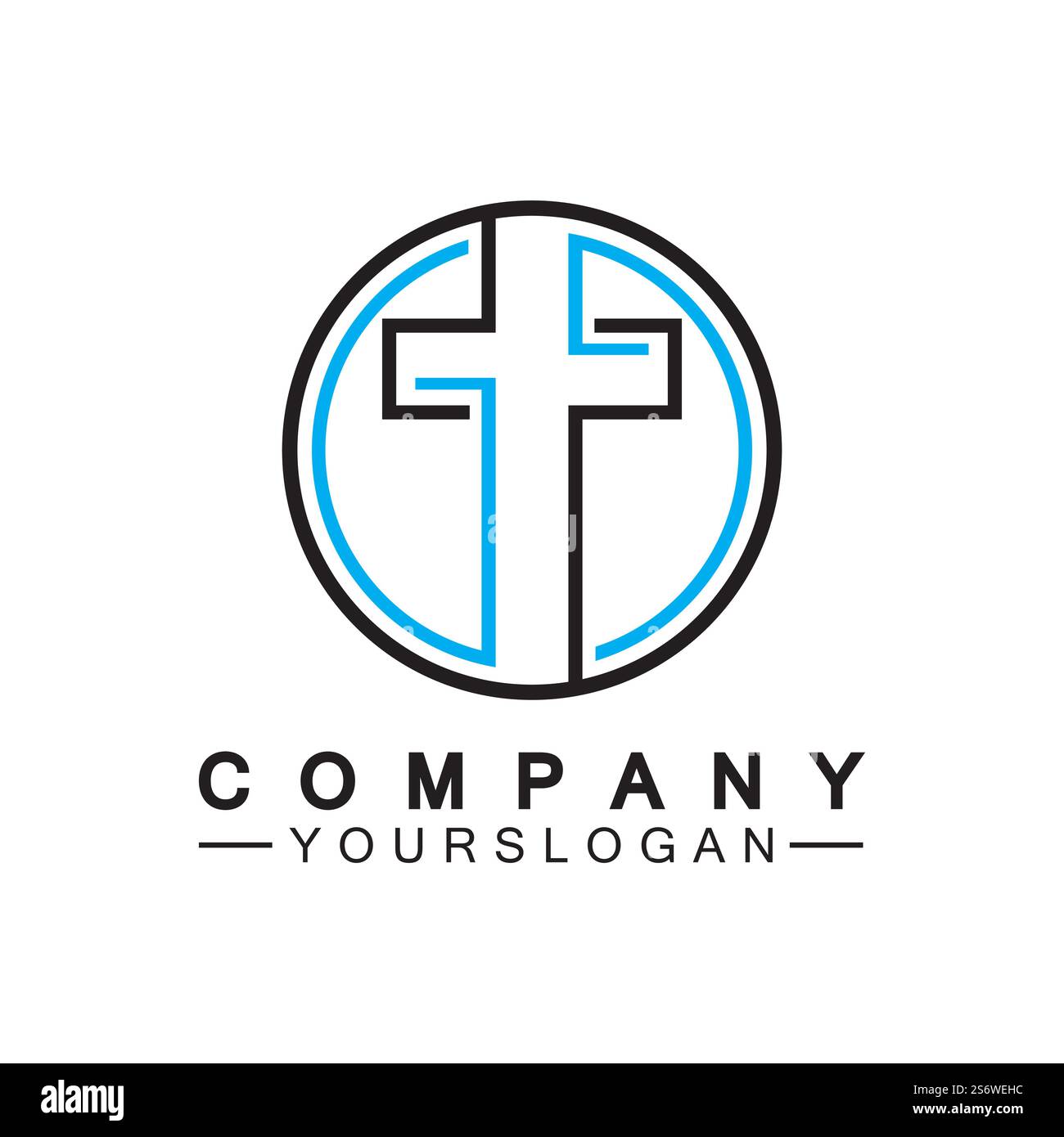 Kirchenlogo. Illustration eines modernen, sauberen Kirchenkreuzes für ein modernes Kirchenzeichen. Ikone des christlichen Kreuzes. Zeichen des katholischen, religiösen und orthodoxen Glaubens. Stock Vektor