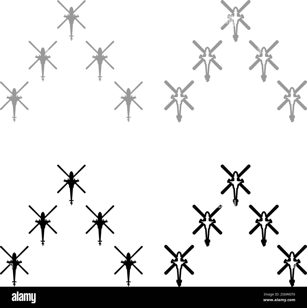 Gruppe von Kampfhubschraubern militärisches Konzept Hubschrauber in der Luft Armee Set Icon grau schwarz Farbe Vektor Illustration Bild einfache feste Füllung Umrisslinie dünne flache Art. Gruppe von Kampfhubschraubern militärisches Konzept Hubschrauber in der Luft Armee Set Icon grau schwarz Farbe Vektor Illustration Bild Solid füllen Umriss Linie dünn flach Stil Stock Vektor