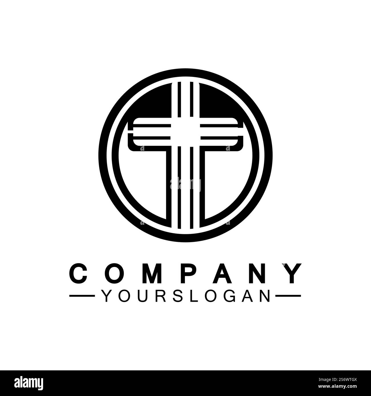 Kirchenlogo. Illustration eines modernen, sauberen Kirchenkreuzes für ein modernes Kirchenzeichen. Ikone des christlichen Kreuzes. Zeichen des katholischen, religiösen und orthodoxen Glaubens. Stock Vektor