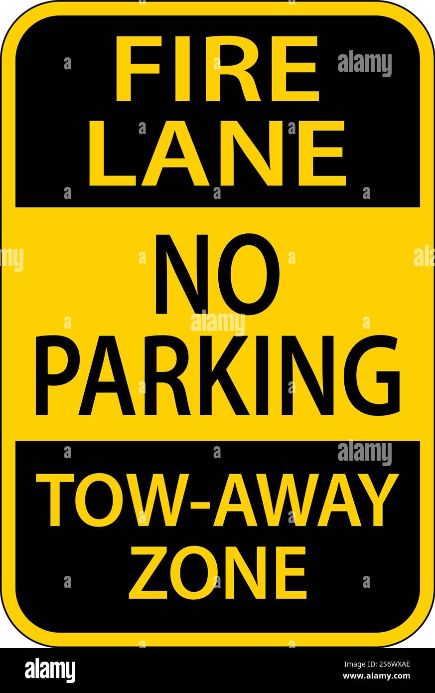 Schild „Fire Lane No Parking Tow Away Zone“ Auf Weißem Hintergrund Stock Vektor