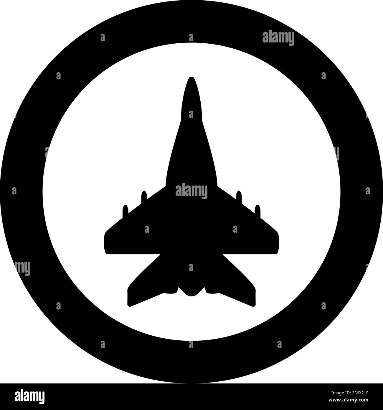 Jet Flugzeug Jagd Militär Icon im Kreis rund schwarz Farbe Vektor Illustration Bild solide Umriss Stil einfach. Jet Flugzeug Jagdflugzeug reaktive Verfolgung Militär Ikone im Kreis Runde schwarze Farbe Vektor Illustration Bild solide Umrissstil Stock Vektor