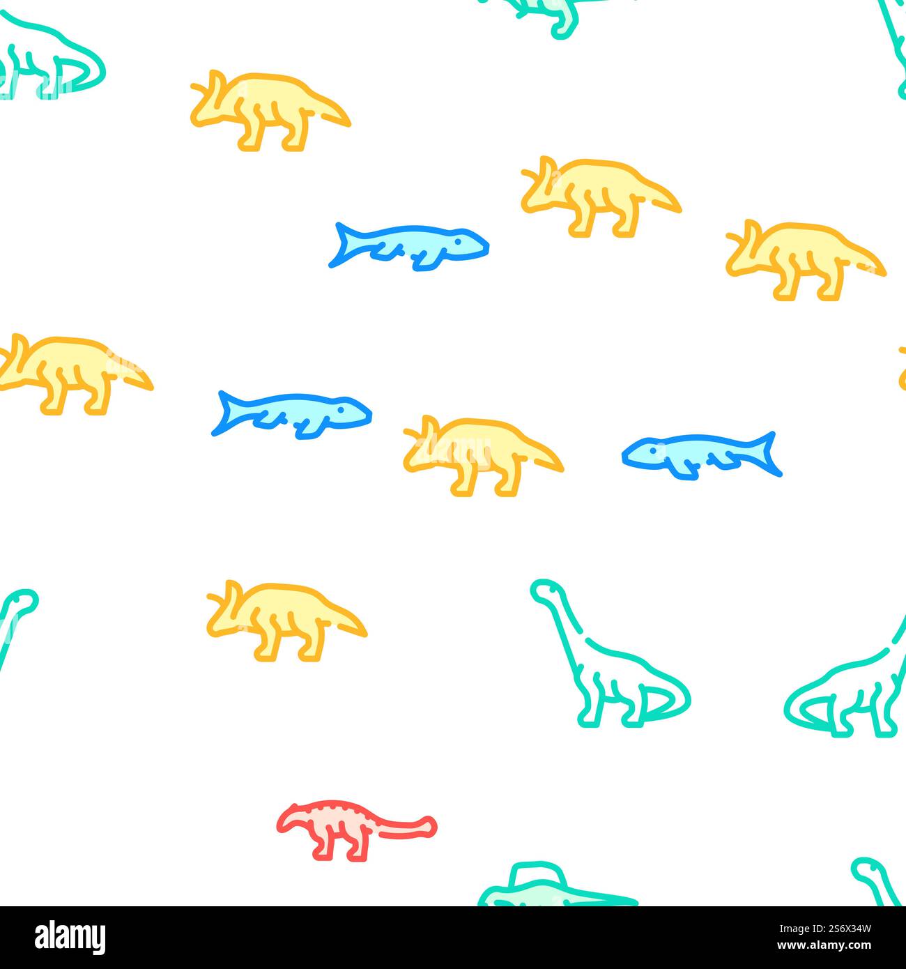 Dinosaurier Wildtier Vektor Nahtlose Muster Farbe Linie Illustration. Dinosaurier Wild Animal Vektor Nahtlose Muster Stock Vektor
