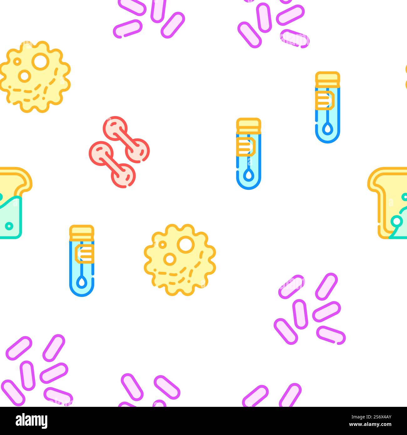 Pathogen Virus Krankheit Sammlung Vektor Nahtlose Muster Farbe Linie Illustration. Pathogen Virus Disease Collection Icons Set Vector Stock Vektor