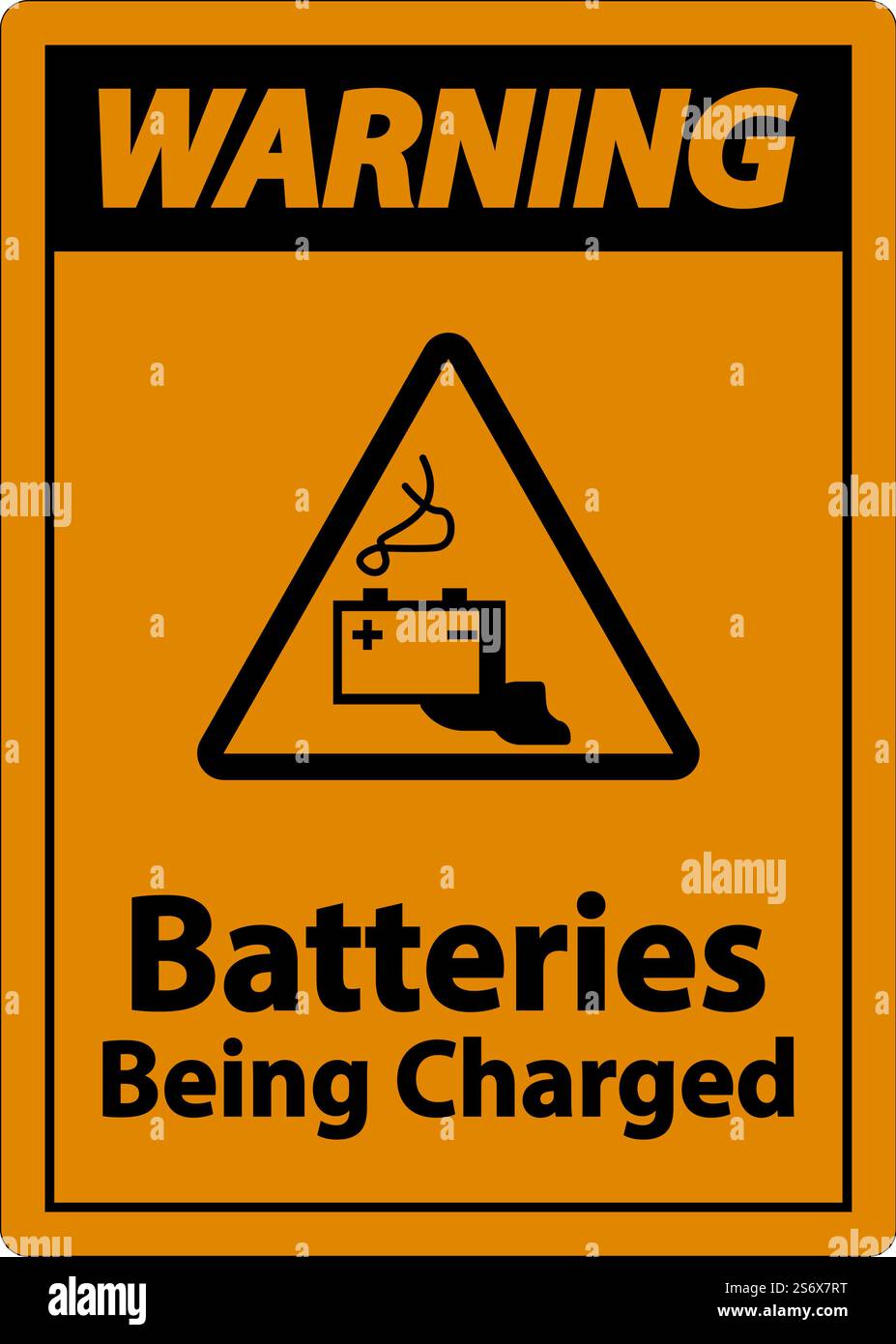 Warnhinweis Batterien Werden Geladen, Schild Auf Weißem Hintergrund Stock Vektor