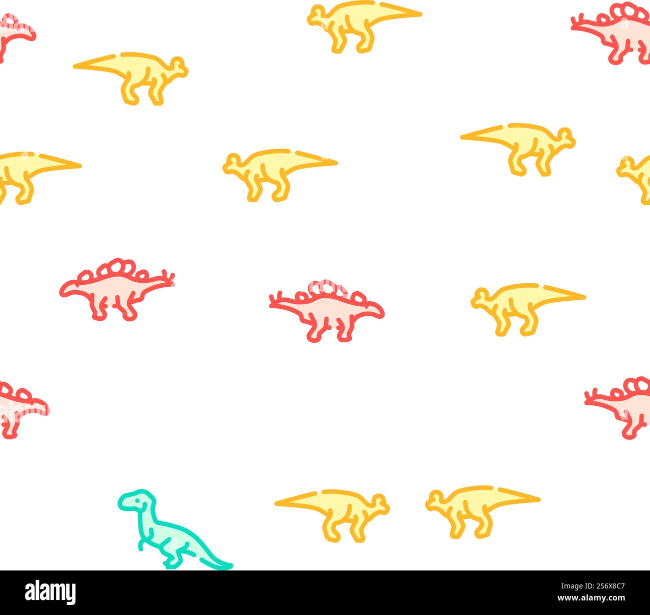 Dinosaurier Wildtier Vektor Nahtlose Muster Farbe Linie Illustration. Dinosaurier Wild Animal Vektor Nahtlose Muster Stock Vektor