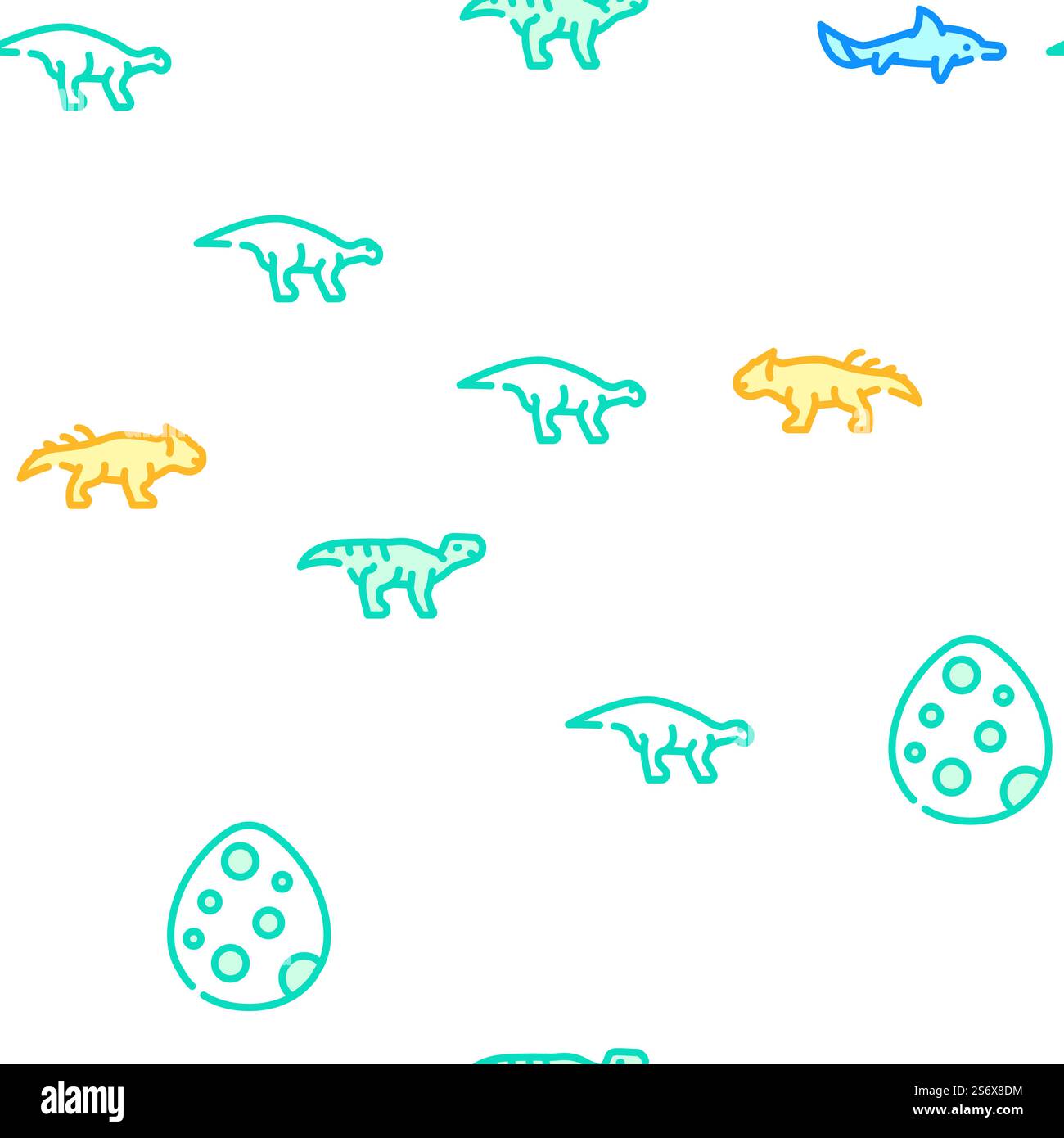 Dinosaurier Wildtier Vektor Nahtlose Muster Farbe Linie Illustration. Dinosaurier Wild Animal Vektor Nahtlose Muster Stock Vektor