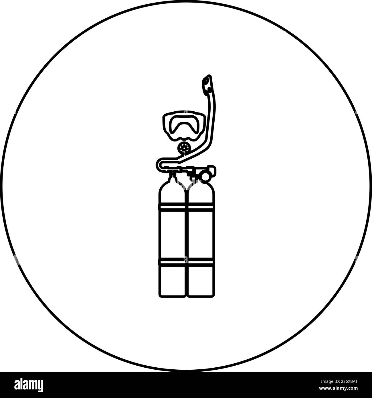 Set von Hauttaucher Taucher Taucher Maske Schnorchel Aqualung Tauchtank Zylinder Ballon Tauchausrüstung Symbol im Kreis rund schwarz Farbe Vektor Illustration Bild Umriss Kontur Linie dünn Stil einfach. Set von Hauttaucher Taucher Maske Schnorchel Aqualung Tauchtank Zylinder Ballon Tauchausrüstung Symbol im Kreis rund schwarz Farbe Vektor Illustration Bild Umriss Kontur Linie dünner Stil Stock Vektor