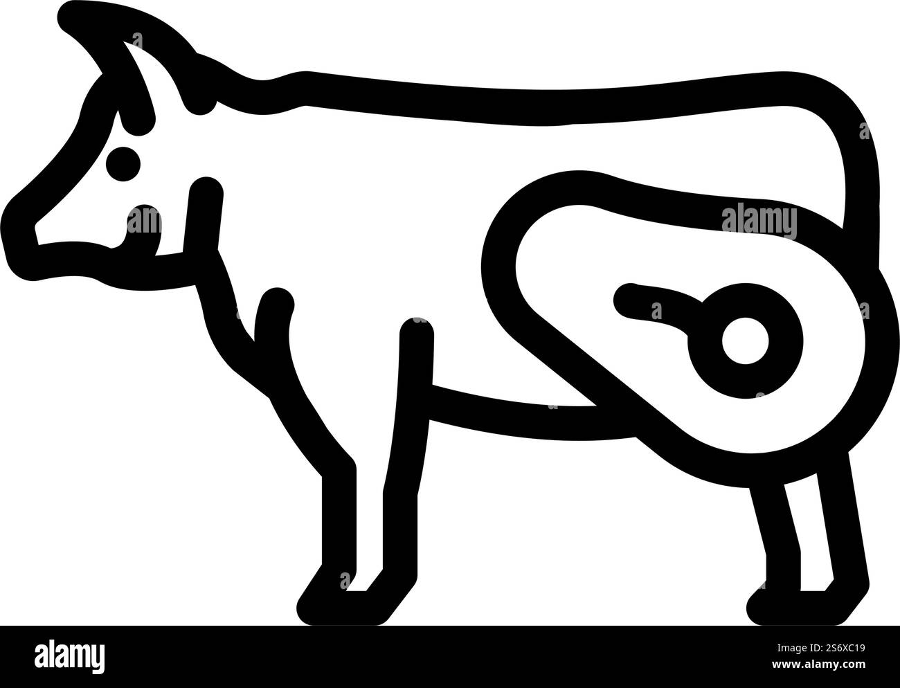 Rindfleisch Linie Symbol Vektor. Rindfleischschild. Schwarze Abbildung des isolierten Kontursymbols. Rindfleisch Linie Symbol Vektor Illustration Stock Vektor