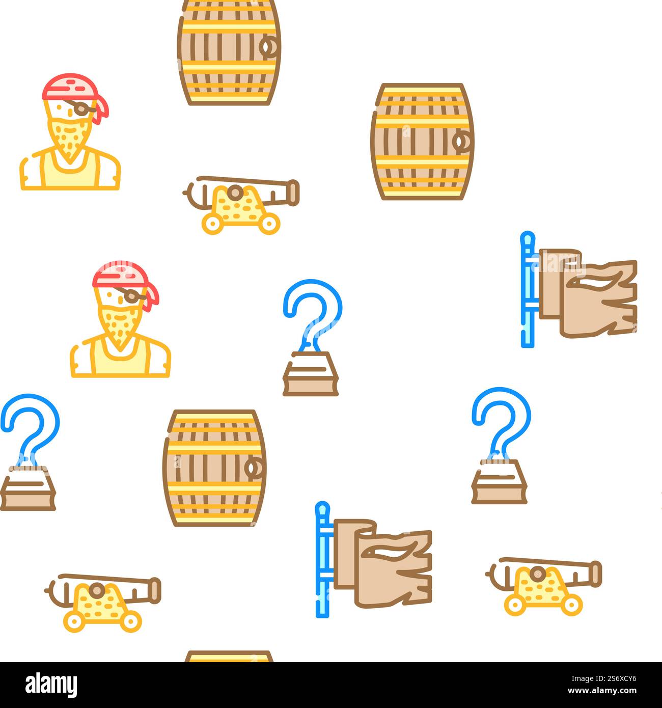 Pirate Sea Räuber Vektor Nahtlose Muster Farbe Linie Illustration. Seeräuber Seeräuber Vektor Nahtloses Muster Stock Vektor