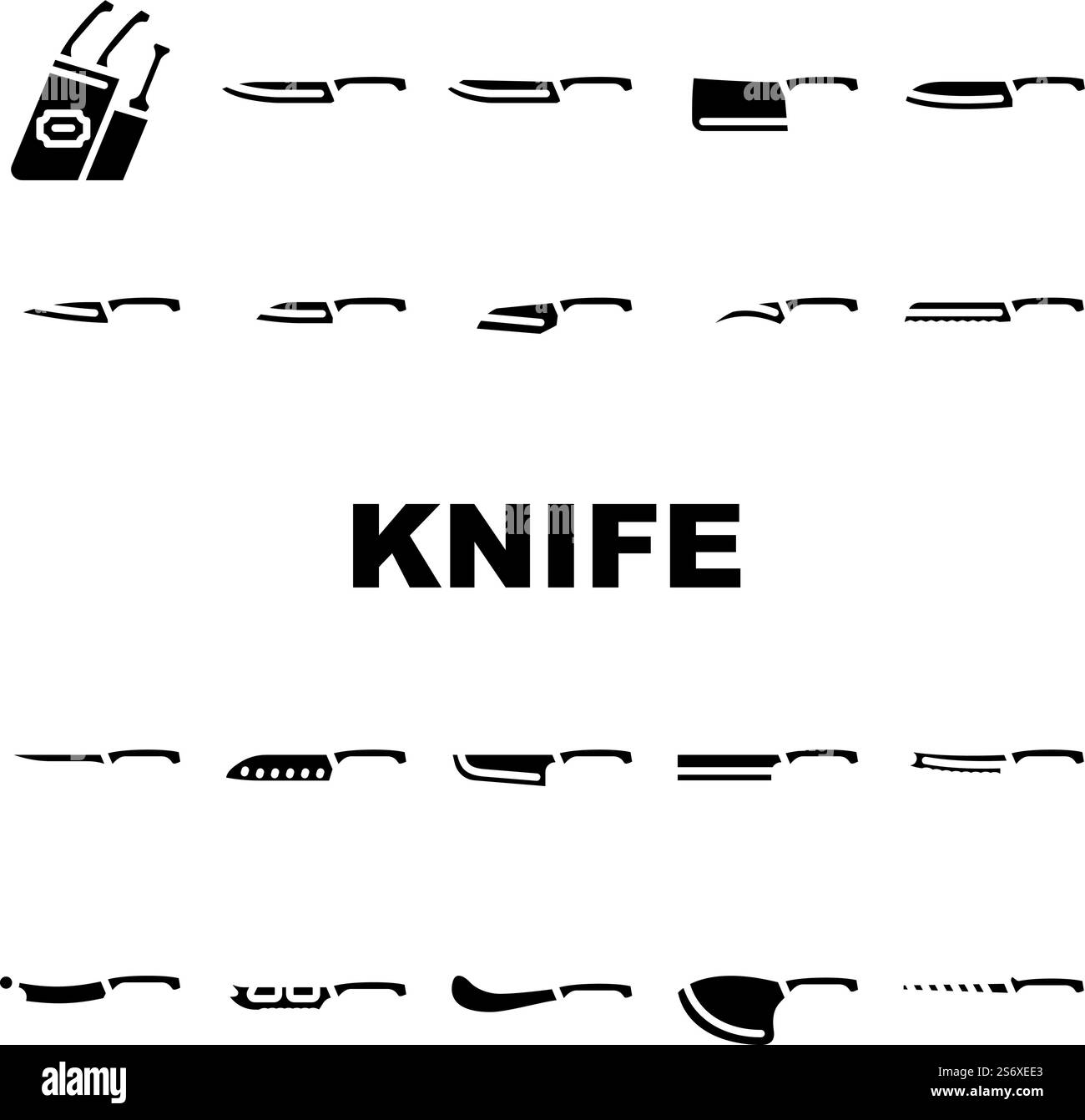 Küchenmesser Zum Schneiden Von Lebensmitteln Icons Set Vektor. Küchenmesser Für Geschnittenes Fleischfilet Und Tomaten, Brot Und Pizza, Nakiri Für Gemüse Und Obst. Farbige Abbildungen Für Geräte Mit Scharfem Messer. Küchenmesser Zum Schneiden Von Lebensmitteln Icons Set Vektor Stock Vektor