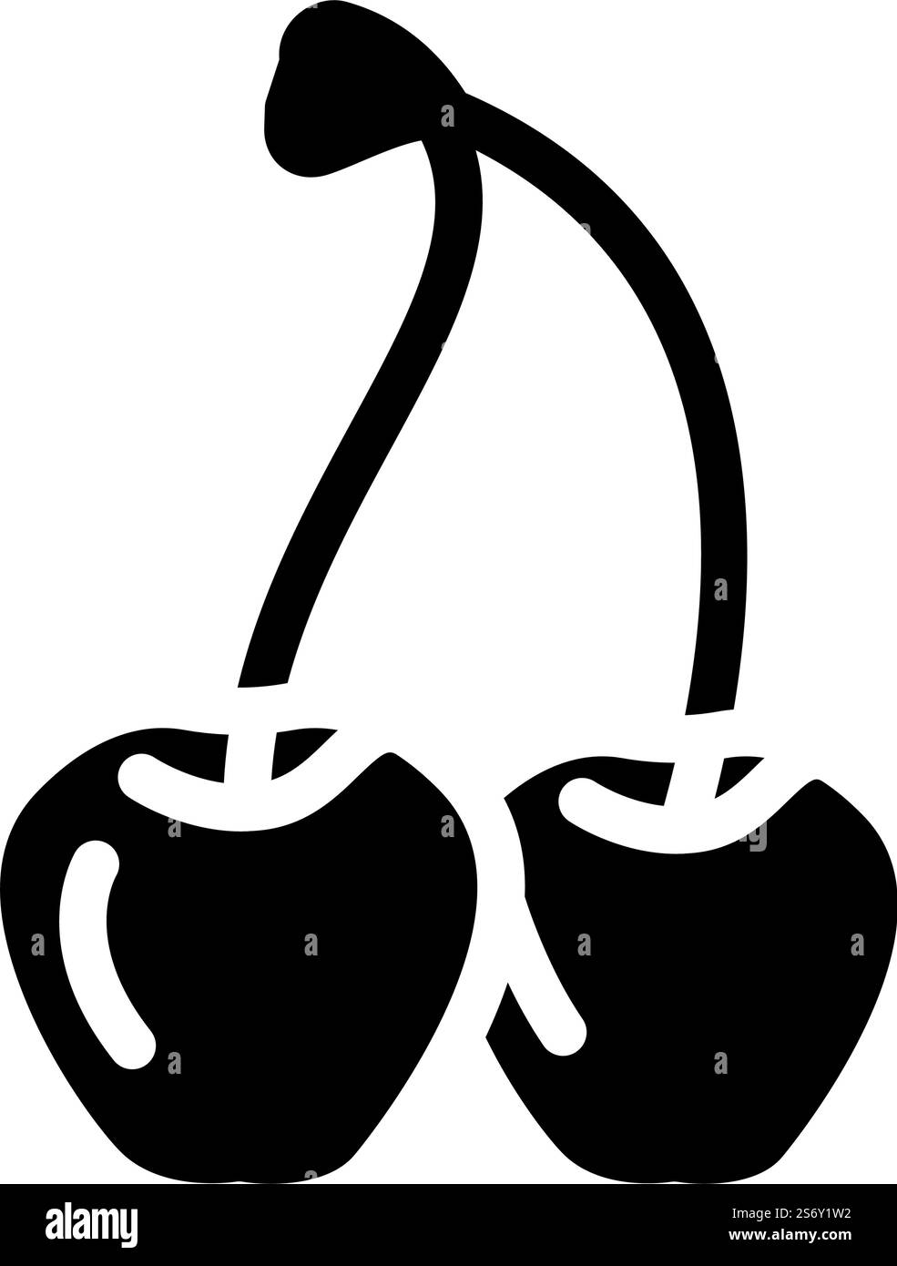 Zwei Kirschen Zweig Glyphe Symbol Vektor. Zwei Kirschen Zweigschild. Isolierte Symboldarstellung. Zwei Kirschen Zweig Glyphe Symbol Vektor Illustration Stock Vektor