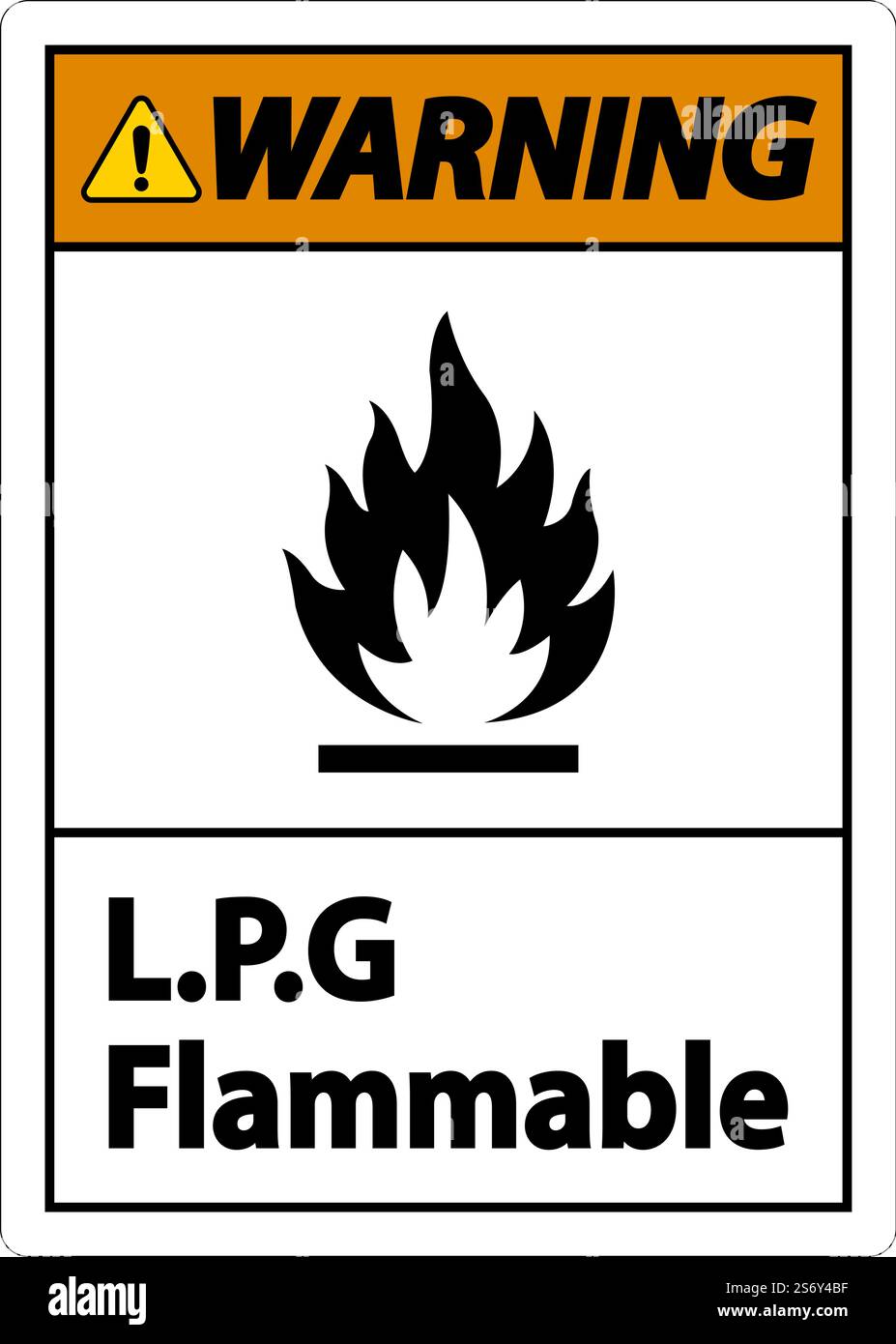 Warnung L.P.G brennbares Symbol auf weißem Hintergrund Stock Vektor