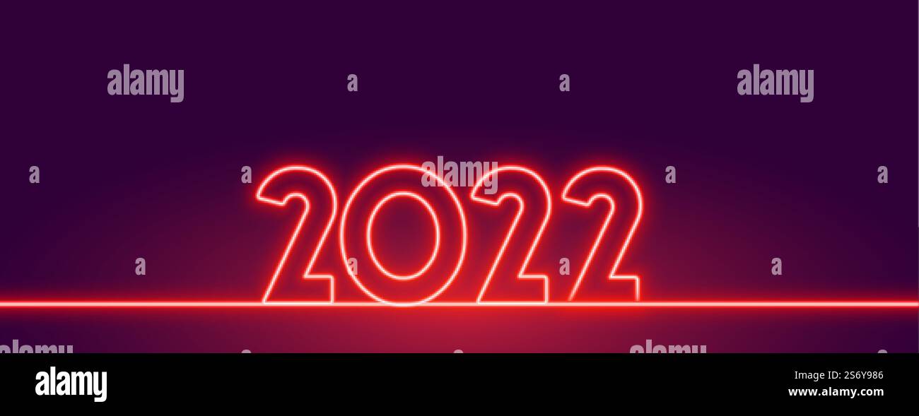 2022 Neujahr neon glühend rot Text Banner Design Stock Vektor