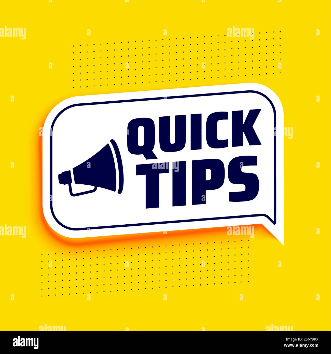 Schnelle Tipps Ratschläge mit Megaphon auf gelbem Hintergrund Stock Vektor