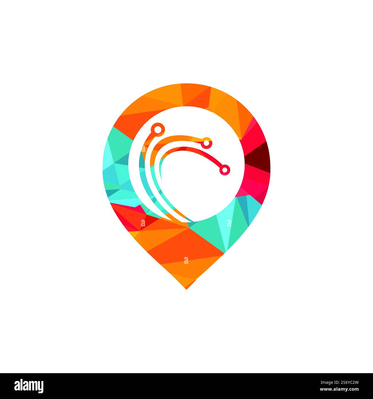 Technologie-GPS-Vektor-Logo-Vorlage. Moderne elektronische Technologie. Datennetzwerkverbindung. Stock Vektor