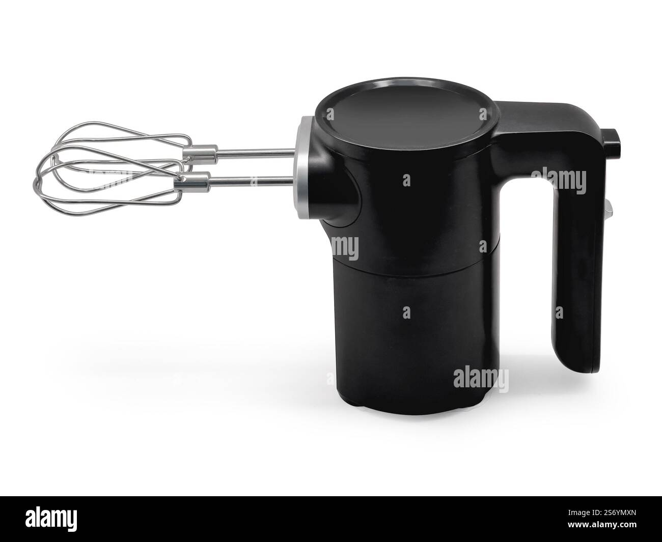 Schwarzer Handmischer, Küchenmischer isoliert auf weißem Hintergrund mit Beschneidungspfad Stockfoto