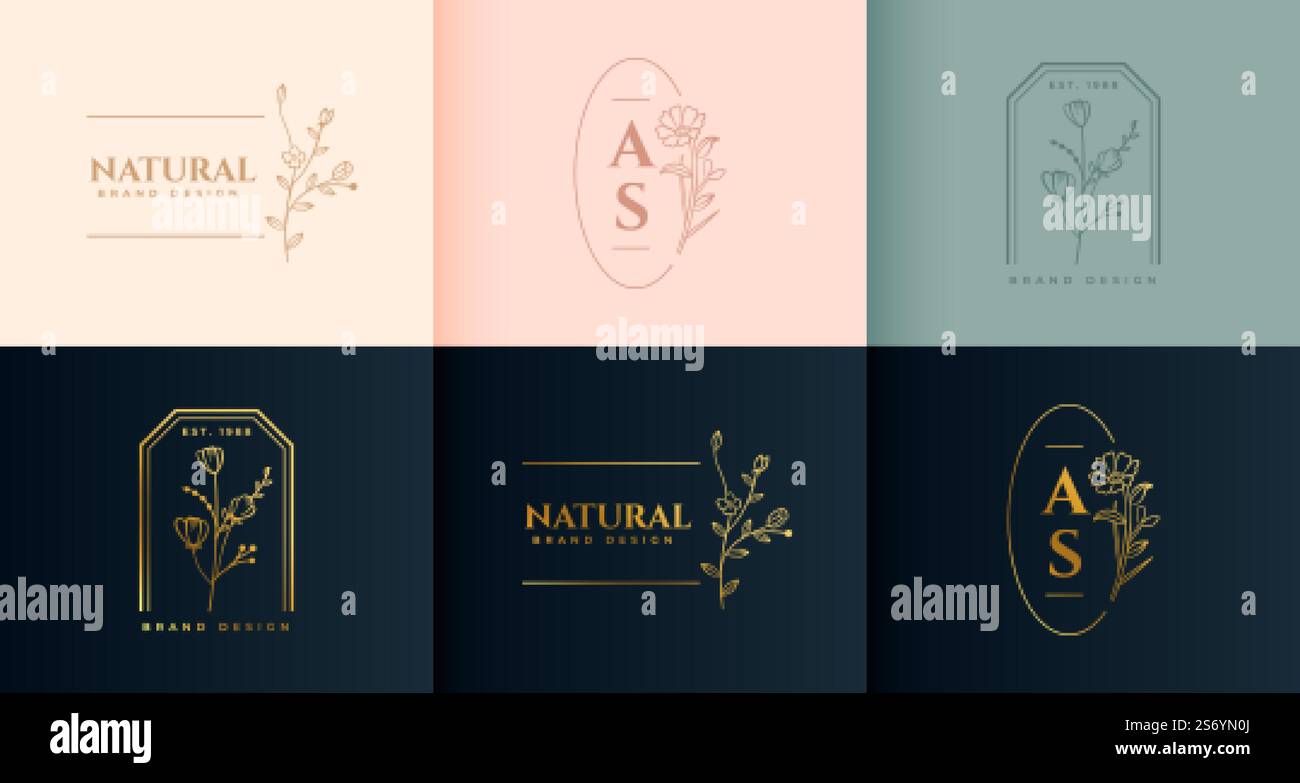 Im dekorativen Stil mit minimalistischem Blumenlogo Stock Vektor
