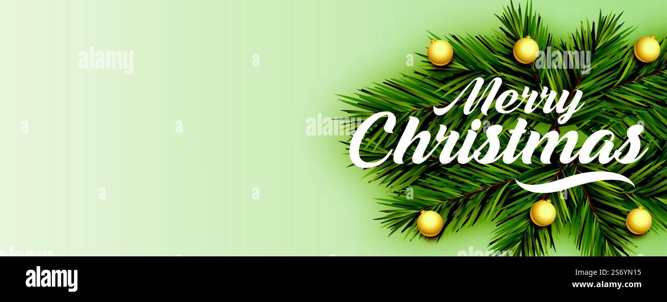 frohe weihnachten realistisches Baum Blätter Bannerdesign Stock Vektor