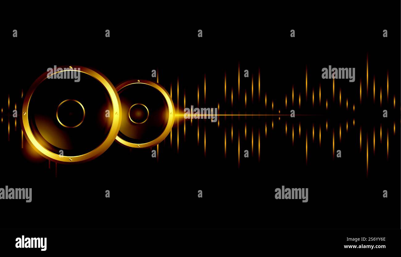 golden Music Lautsprecher mit Equalizer-Hintergrund Stock Vektor