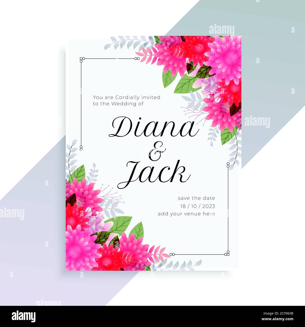 Hochzeit Einladung Vorlage mit wunderschönen floralen Kunst Stock Vektor