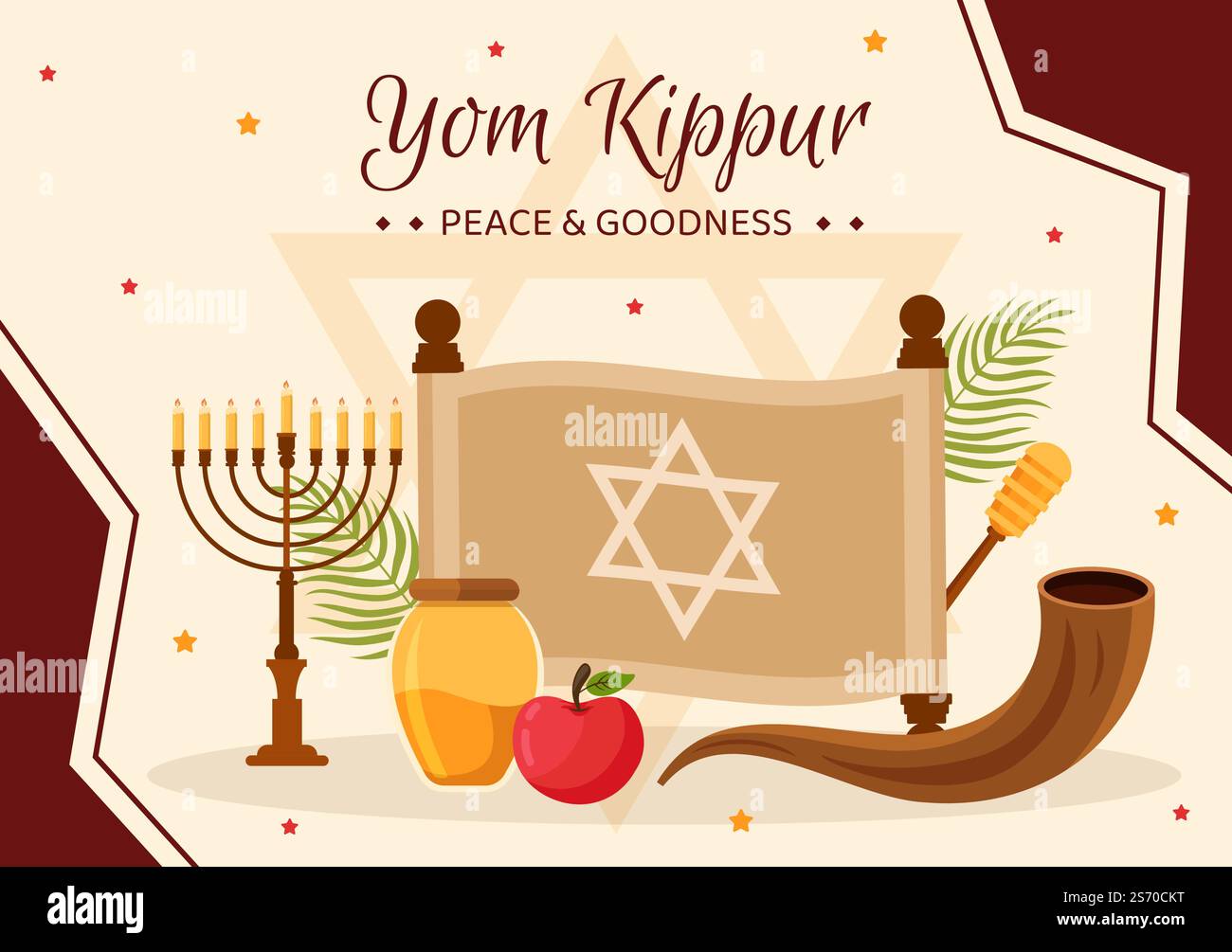 Yom Kippur Day-Fest Hintergrund Vorlage Hand Gezeichnet Cartoon Flache Illustration Stock Vektor