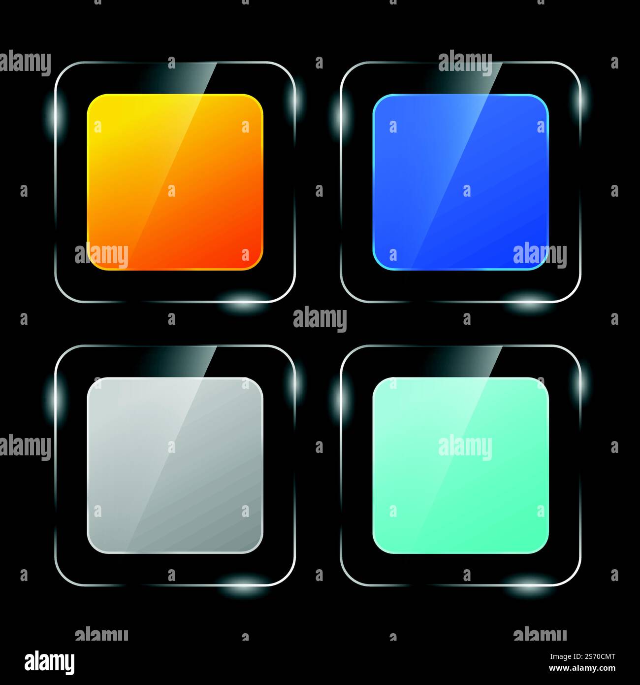 Stilvolle, glänzendem Glas Tasten einstellen Stock Vektor