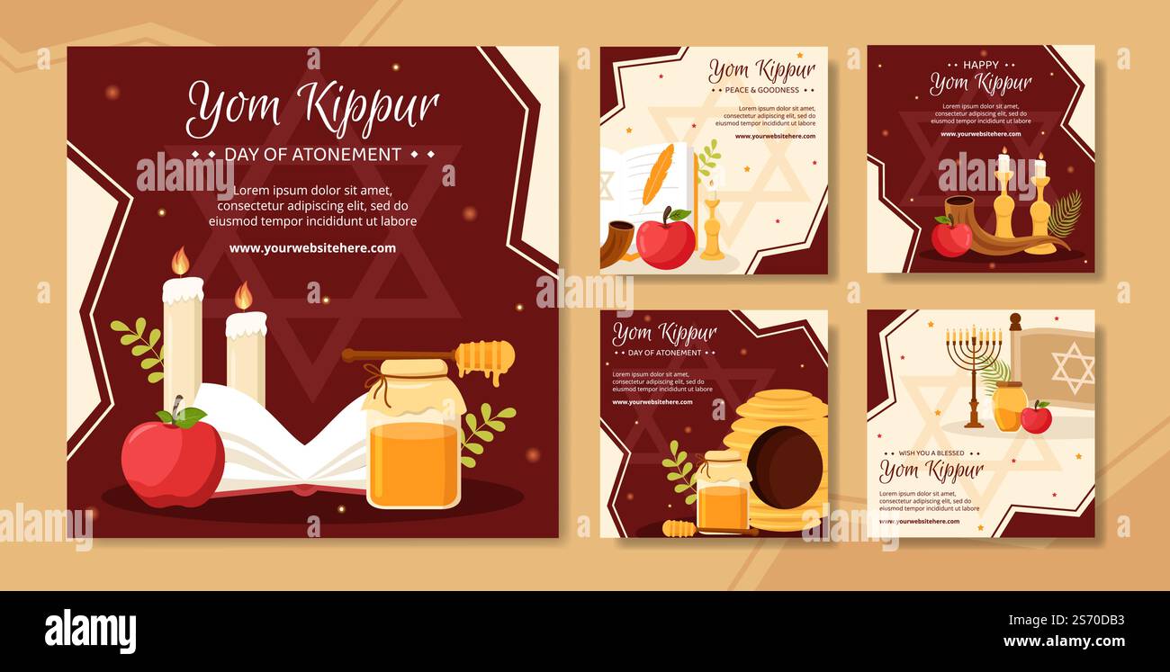 Yom Kippur Day-Fest Social Media Post Template Handgezeichnete Cartoon Flache Illustration Stock Vektor