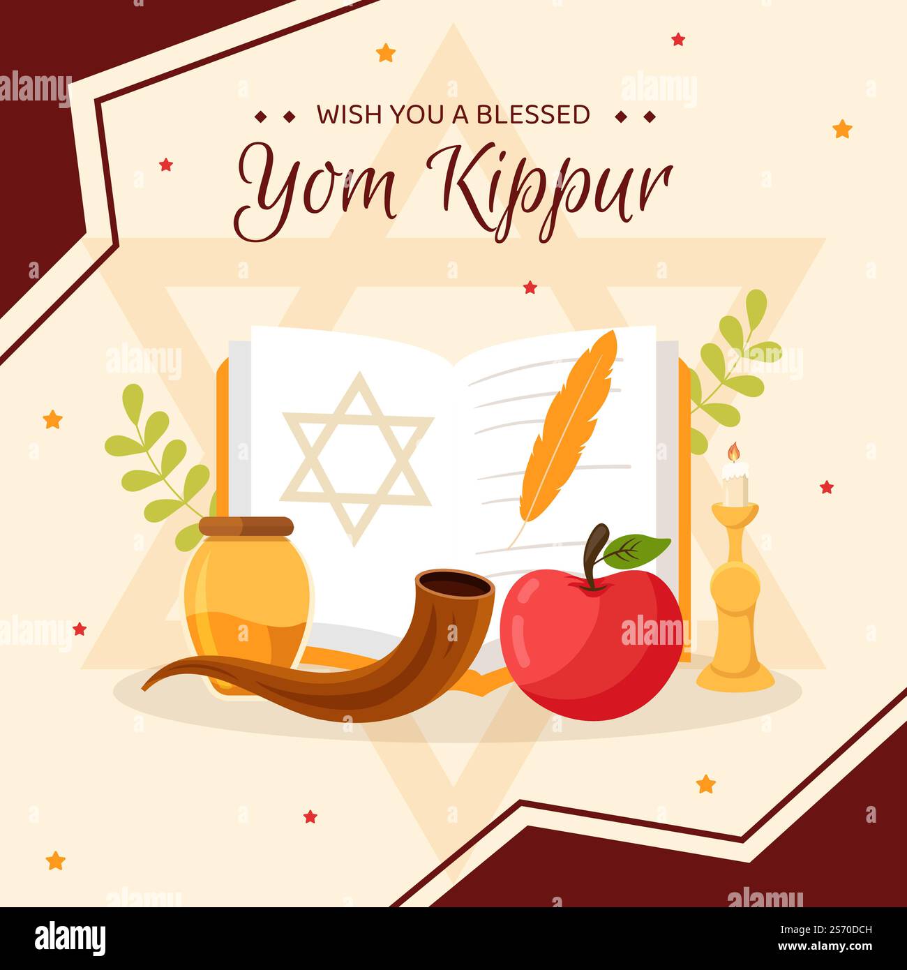 Yom Kippur Day-Fest Hintergrund Vorlage Hand Gezeichnet Cartoon Flache Illustration Stock Vektor