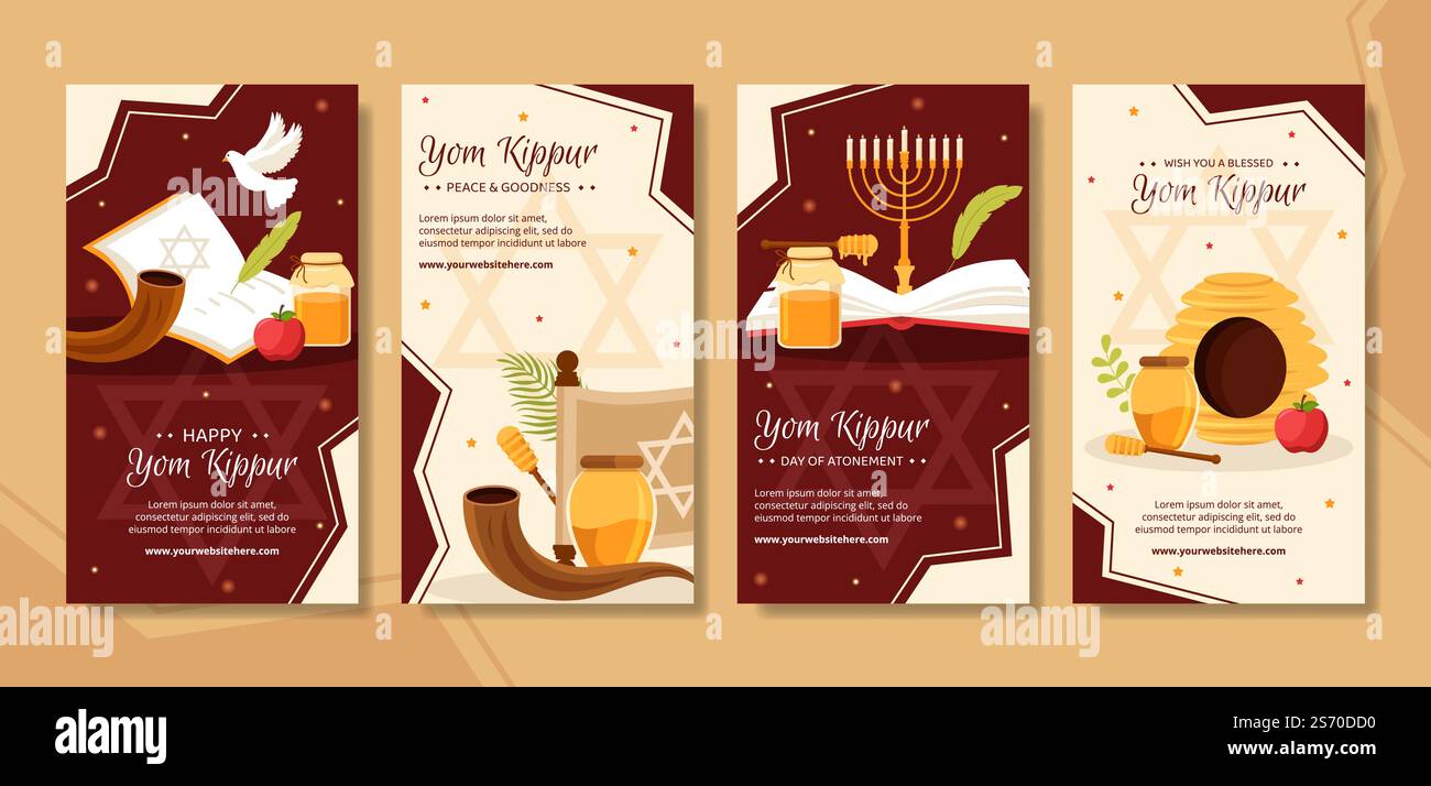 Yom Kippur Day-Fest Social Media Stories Vorlage Handgezeichnete Cartoon Flache Illustration Stock Vektor