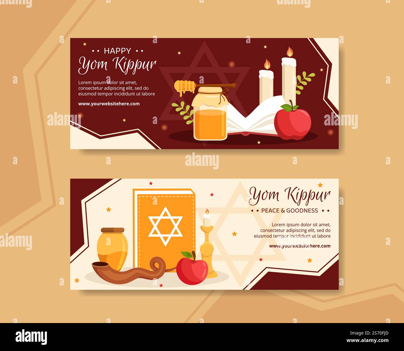 Yom Kippur Day-Fest Horizontale Banner-Vorlage Handgezeichnete Cartoon Flache Illustration Stock Vektor