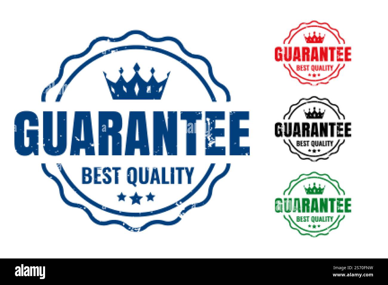 Garantiert beste Qualität Gummistempel in vier Farben Stock Vektor