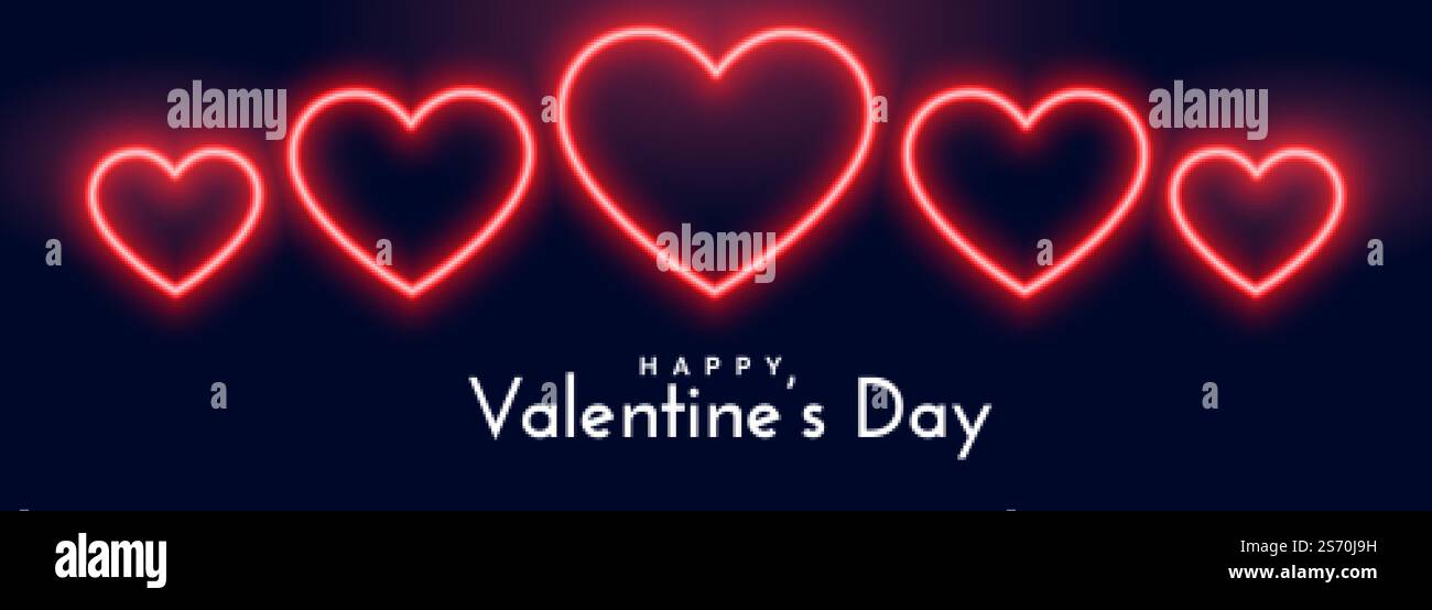 Schöne Neon-Hearts-Banner für Valentinstag Stock Vektor