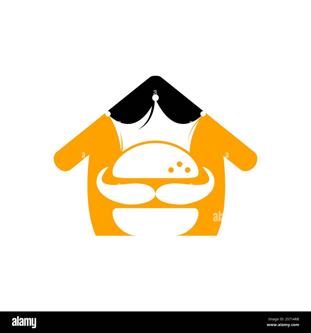 Burger King Vektor-Logo-Design. Burger mit Krone und Schnurrbart mit Logo in Heimform. Stock Vektor