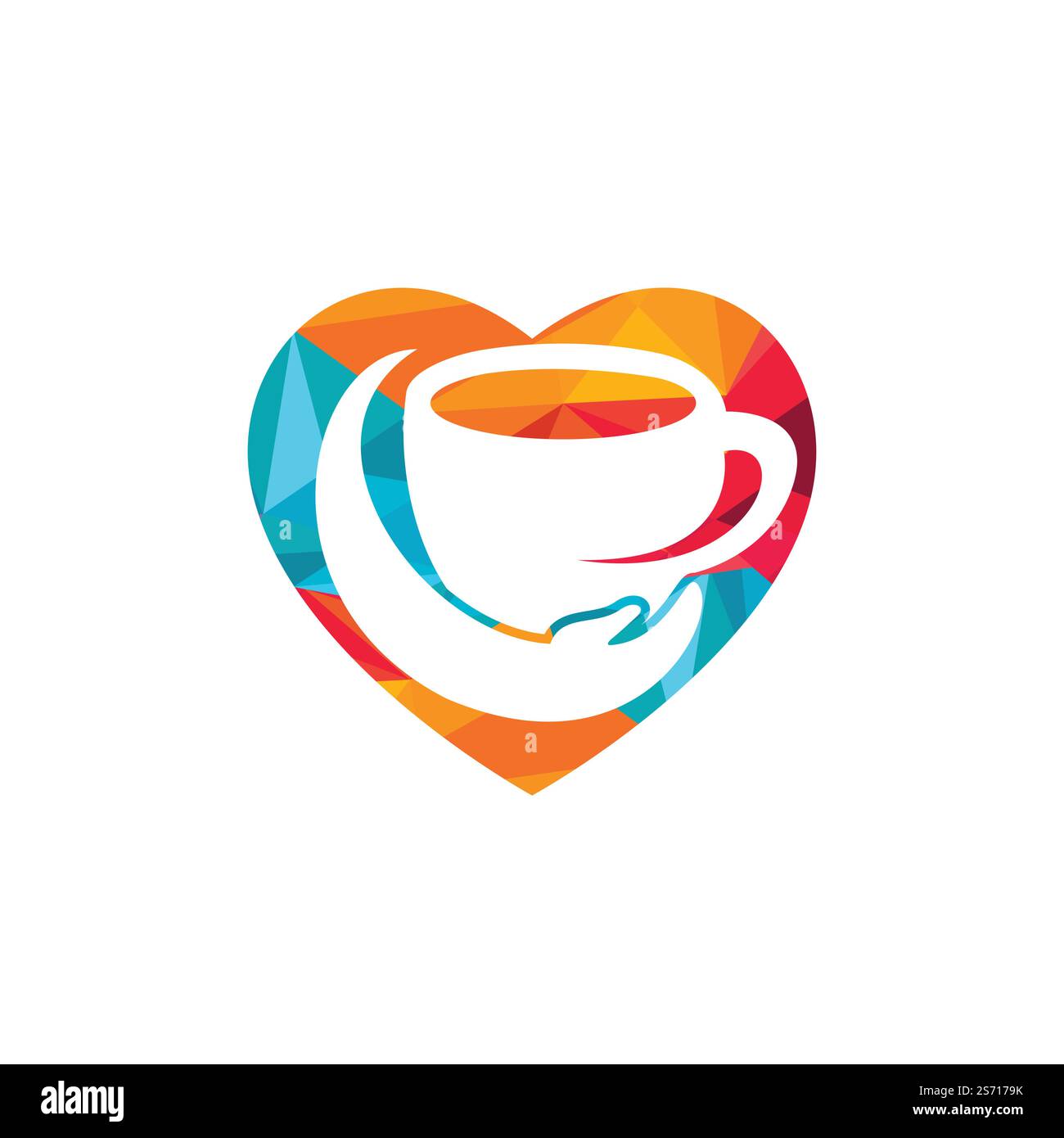 Coffee Care Vector-Logo-Design. Design mit Kaffeetasse und Hand-Symbol. Stock Vektor